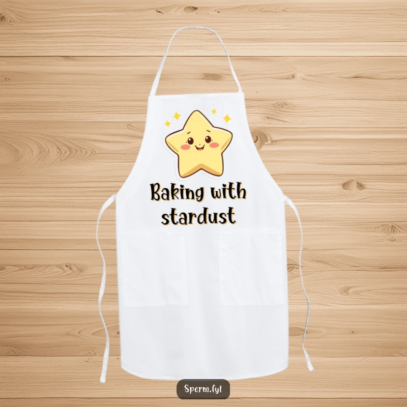 Funny apron illustrated with a tiny smiling star character enthusiastically twinkling, great for a humorous cook.