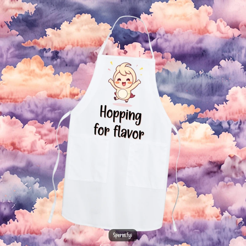 Funny Apron: A happy character doing a small, celebratory hop, perfect for cooking and baking fun.