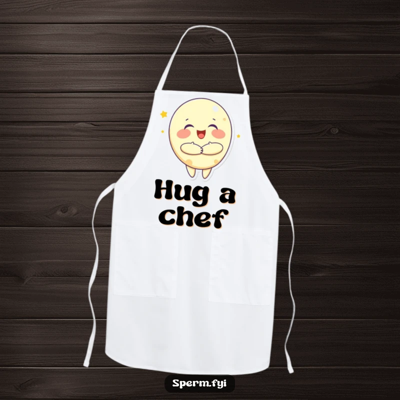 Funny apron with a joyful moon character giving a big hug, adding a touch of warmth and humor to kitchen tasks.