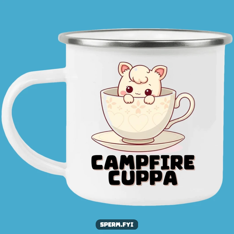 Funny Curious Teacup Camping Mug: Whimsical Character Gift for Outdoors