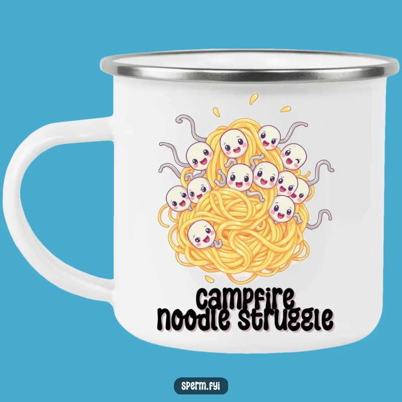 Funny Spaghetti Sperm Camping Mug: Chaotic Brews for Adventurers