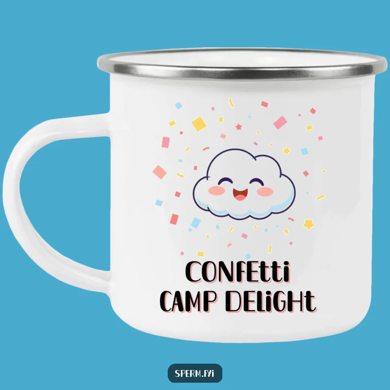 Funny Happy Cloud Confetti Camp Mug - Durable & Joyful Outdoor Companion