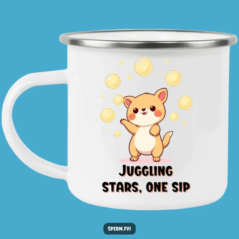 Funny Kawaii Juggler Camping Mug: Sturdy Orb Balancing Act, Ideal Funny Gift for Outdoors