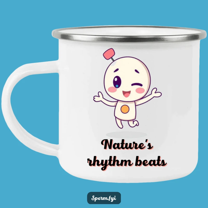 Funny Winking Atom Dance Camping Mug: Sip and Groove Outdoors