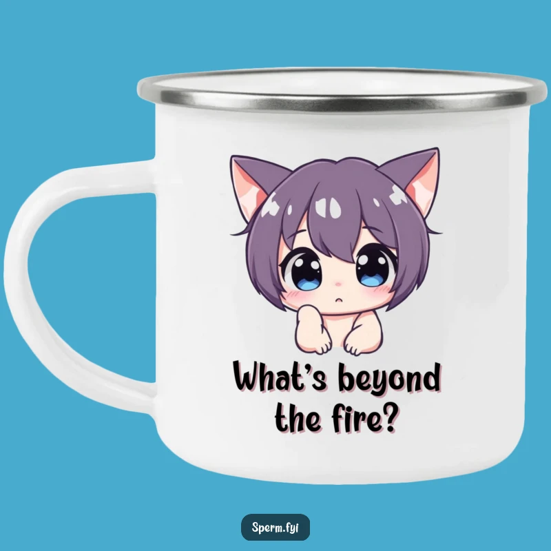 Funny Curious Character Camping Mug: Durable, Intriguing Enamel Mug for Outdoor Ponderers