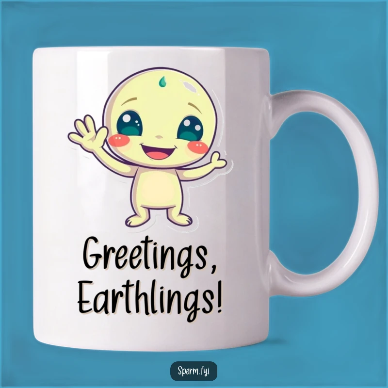 Funny Alien Wave Mug: Playful Extraterrestrial Character, Perfect Funny Gift!