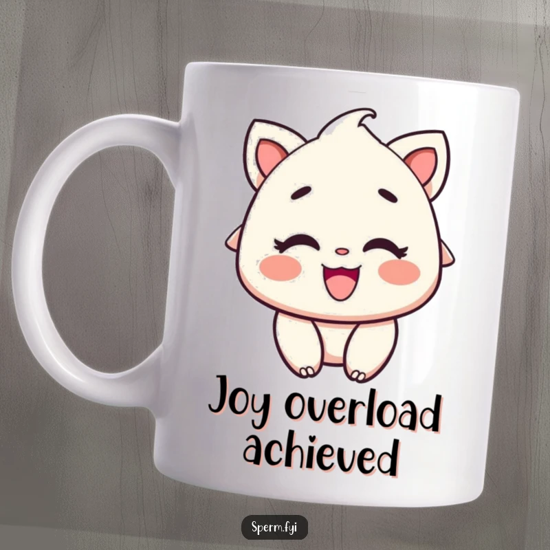 Funny Mug: A delighted character with vibrant rosy cheeks and a huge, infectious smile, radiating happiness.