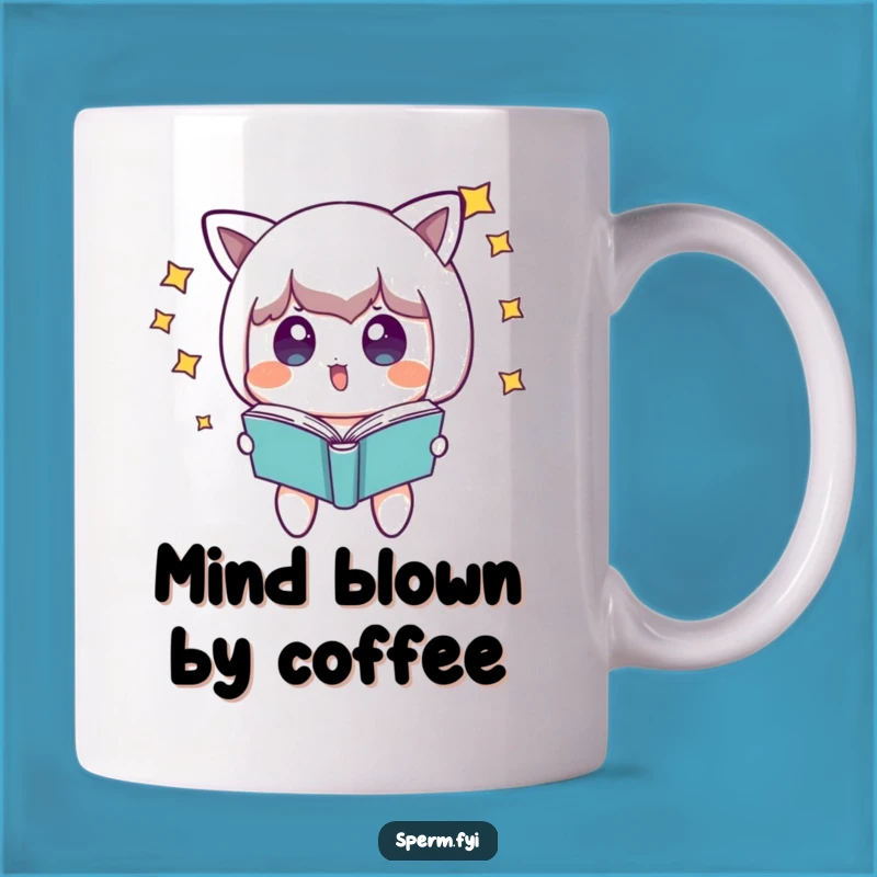 Funny Starry Book Surprise Mug: Astonished Character's Magical Gift