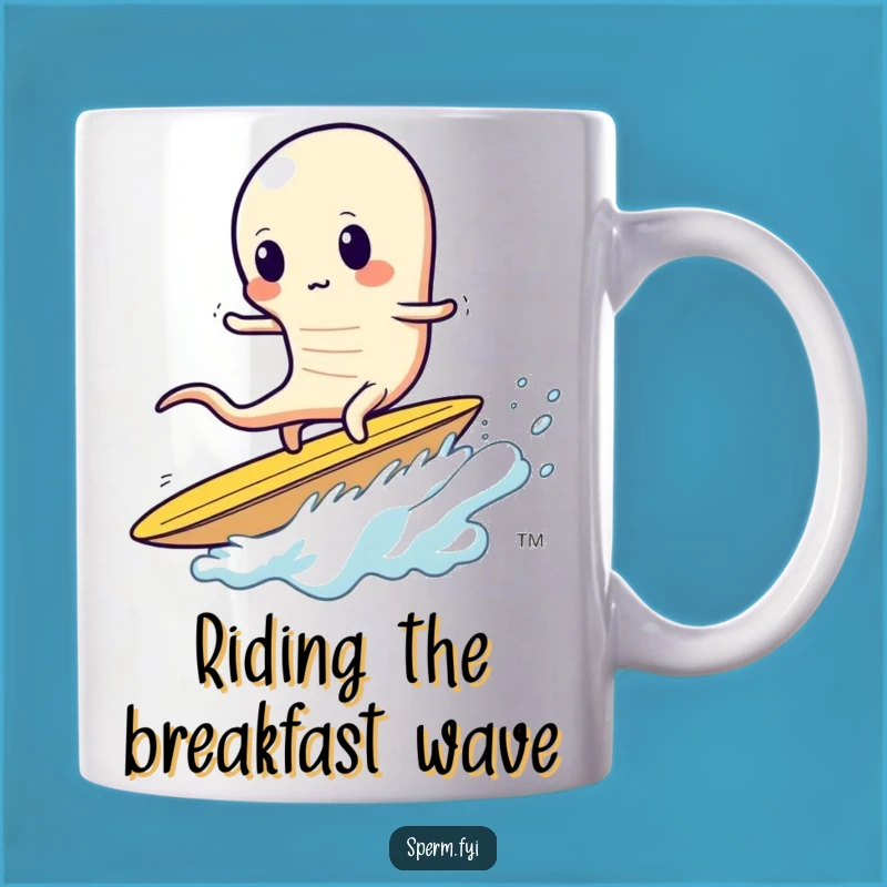 Funny Surfing Sperm Mug - Wobbly Chip Rider, Snack Humor Gift