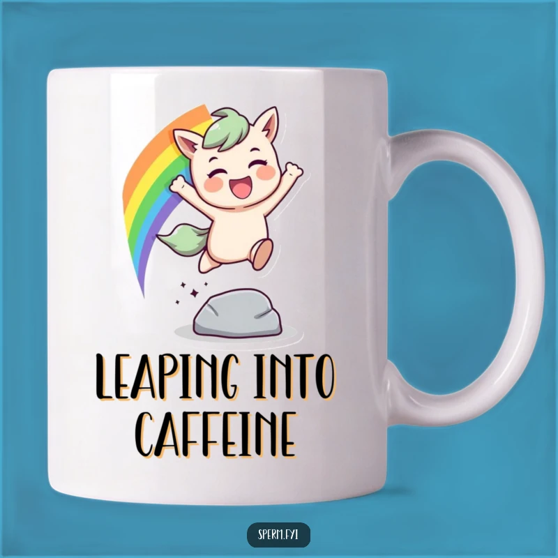 Funny Rainbow Leap Mug: Joyful & Energetic Gift for Overcomers