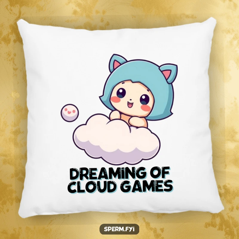 Funny cloud bouncing pillow, a character playing with a tiny cloud, soft and humorous home decoration.