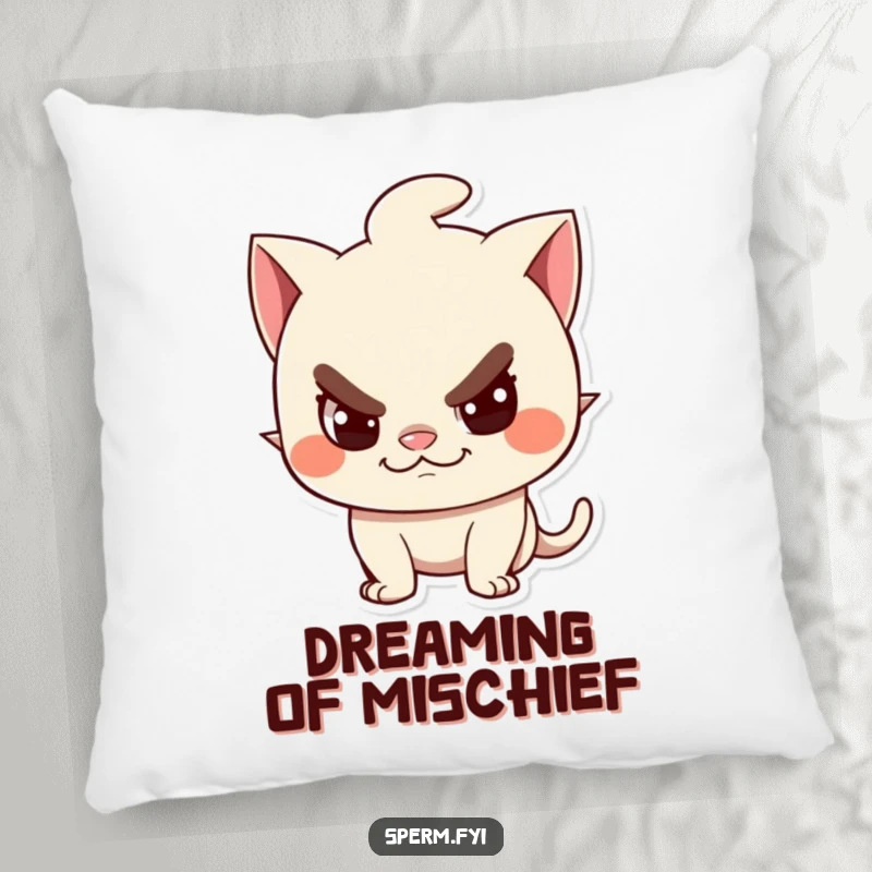 Funny Pillow: A soft pillow showing a character with a sly, playful, mischievous grin, perfect for comfort.