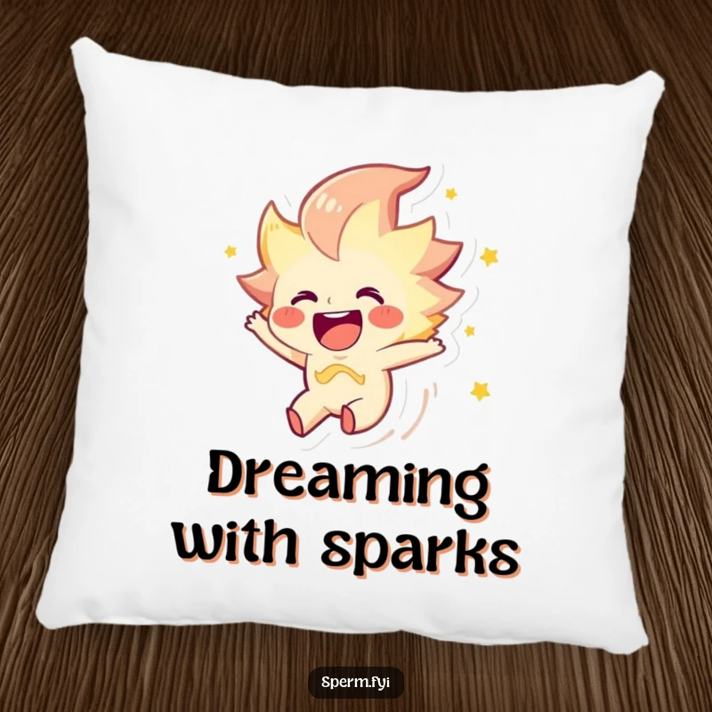 Funny pillow featuring a joyous spark character zipping through the air, offering comfort and bright energy.