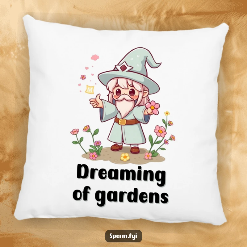 Funny Kawaii wizard pillow casting a spell for instant flowers, comfy and a perfect funny gift.