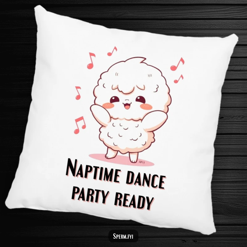Funny Kawaii character pillow featuring a cute dancer in a silly pose, surrounded by musical notes, offering soft comfort.