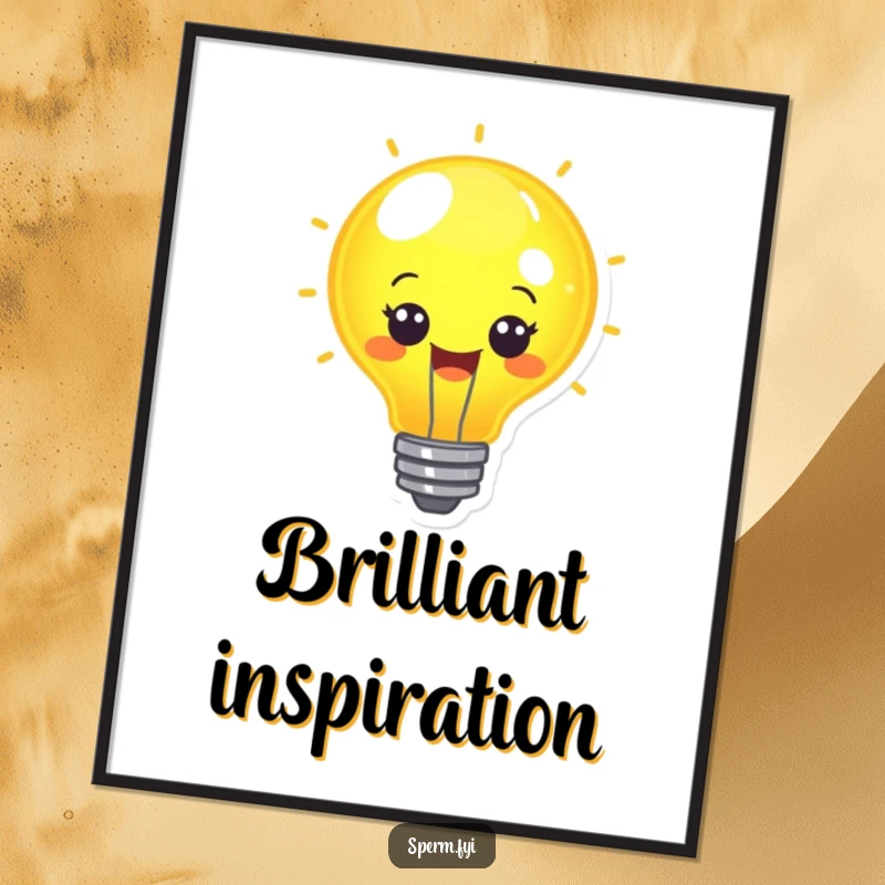 Funny cheerful lightbulb character emitting a bright, happy glow, high resolution digital art print.