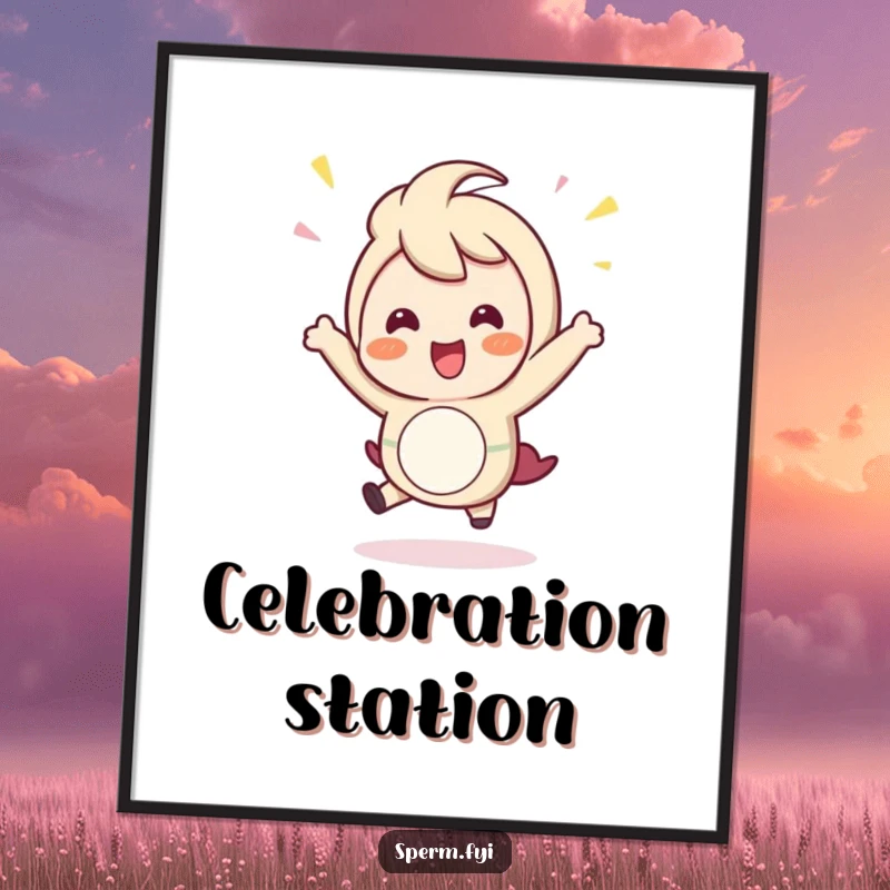 Funny Digital Art Print: An illustration of a happy character caught in a vibrant, celebratory hop.