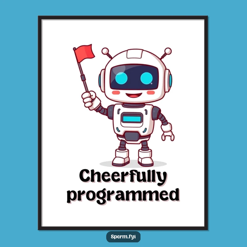 Funny Robot Digital Print: Cheerful Waving Art, Instant Tech Decor