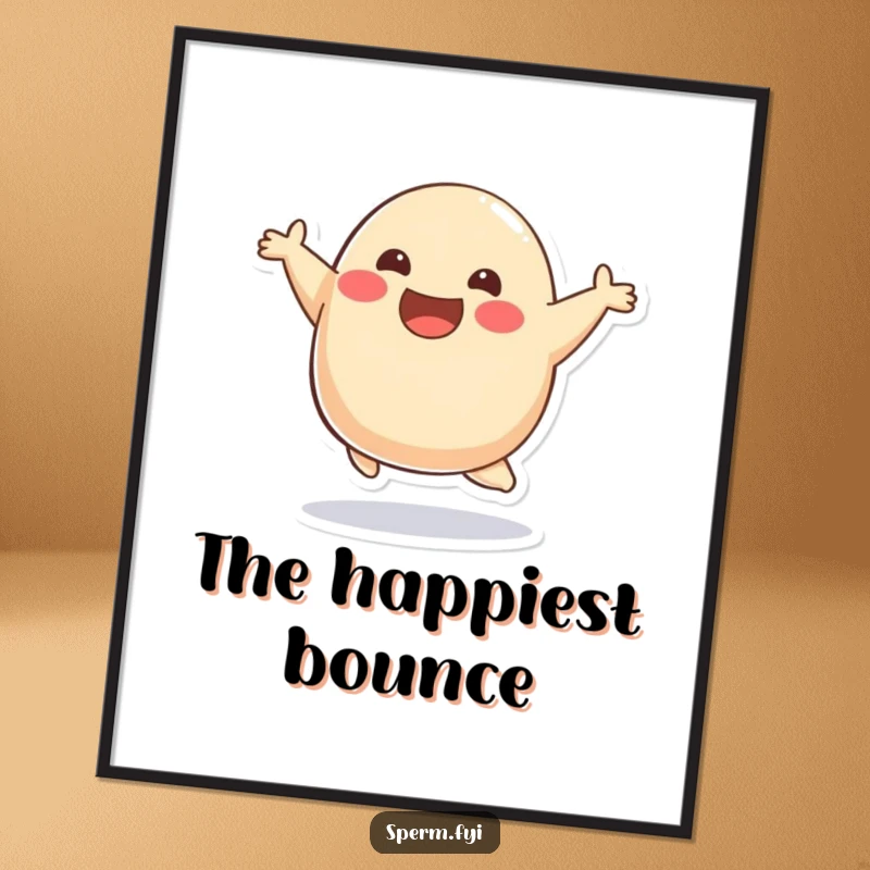 Funny digital art print of a smiling blob character in a joyful bounce, ready for instant download.