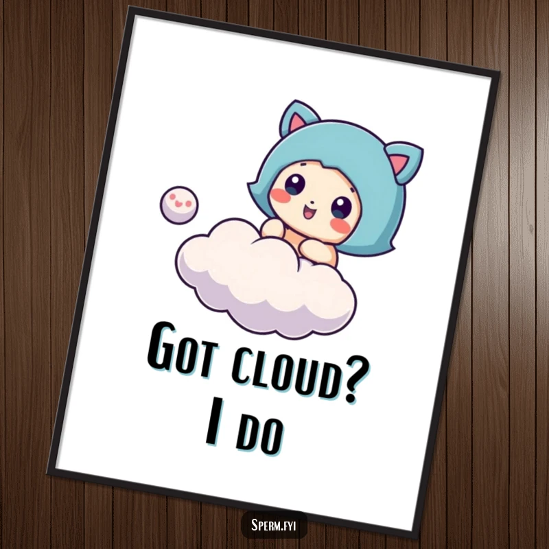 Funny cloud bouncing digital art, a character playing with a tiny cloud, high-resolution whimsical artwork for instant download.