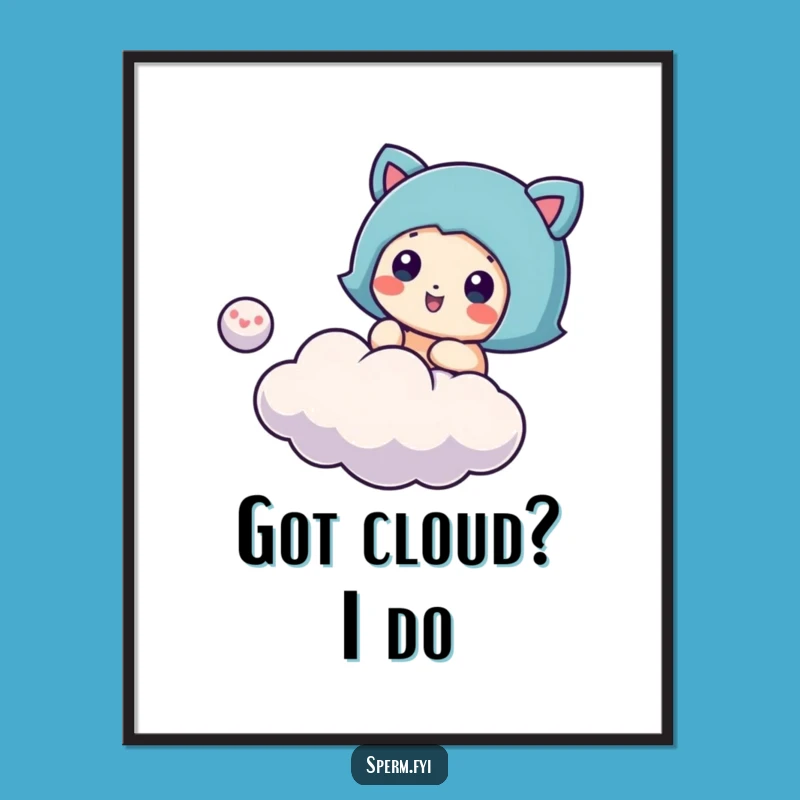 Funny Cloud Bouncing Digital Art: Whimsical Print for Cheerful Spaces Gift
