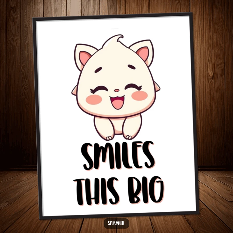 Funny Digital Art Print: An illustration of a character with rosy cheeks and a large, delighted smile, full of joy.