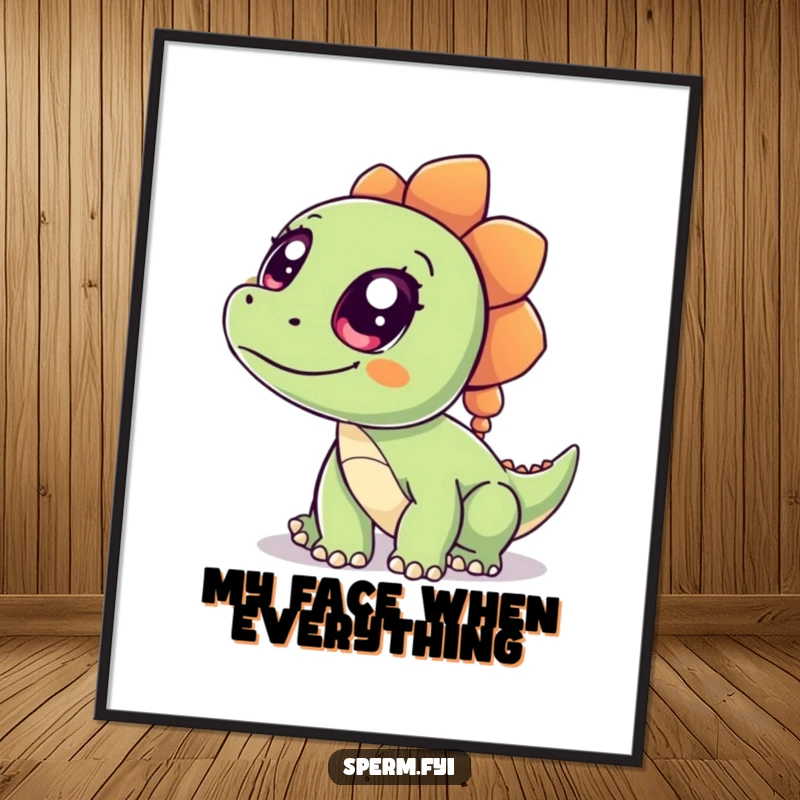 Funny Dinosaur Digital Art Print of a curious cartoon dinosaur with wide eyes, ideal for an immediate humorous wall art download.