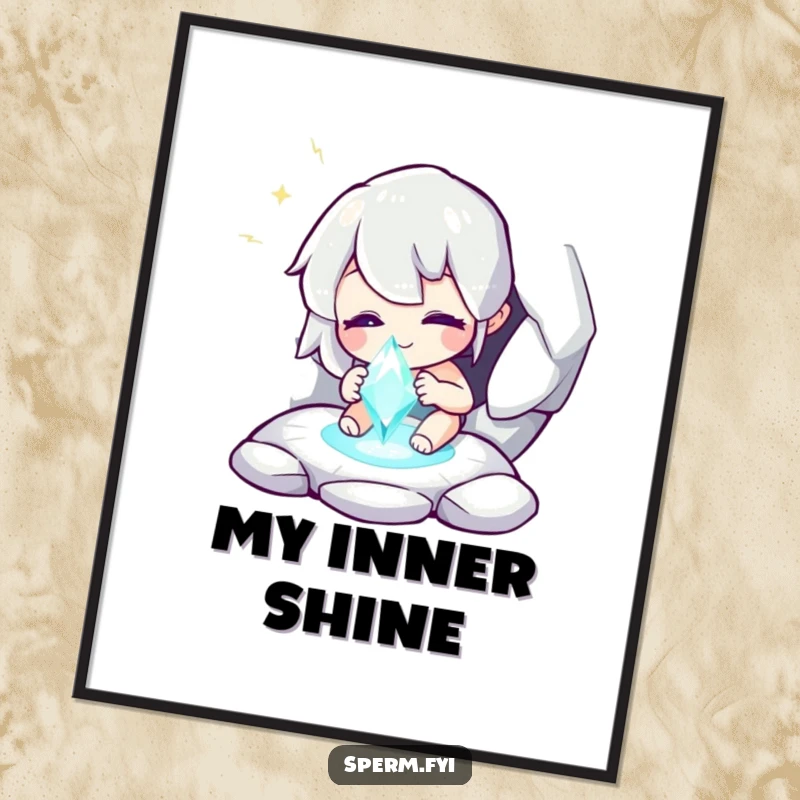 Funny digital art print of a whimsical character discovering a sparkling hidden gem, celebrating magic and humor.