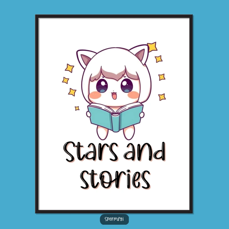 Funny Starry Book Digital Print: Character's Magical Download for Walls