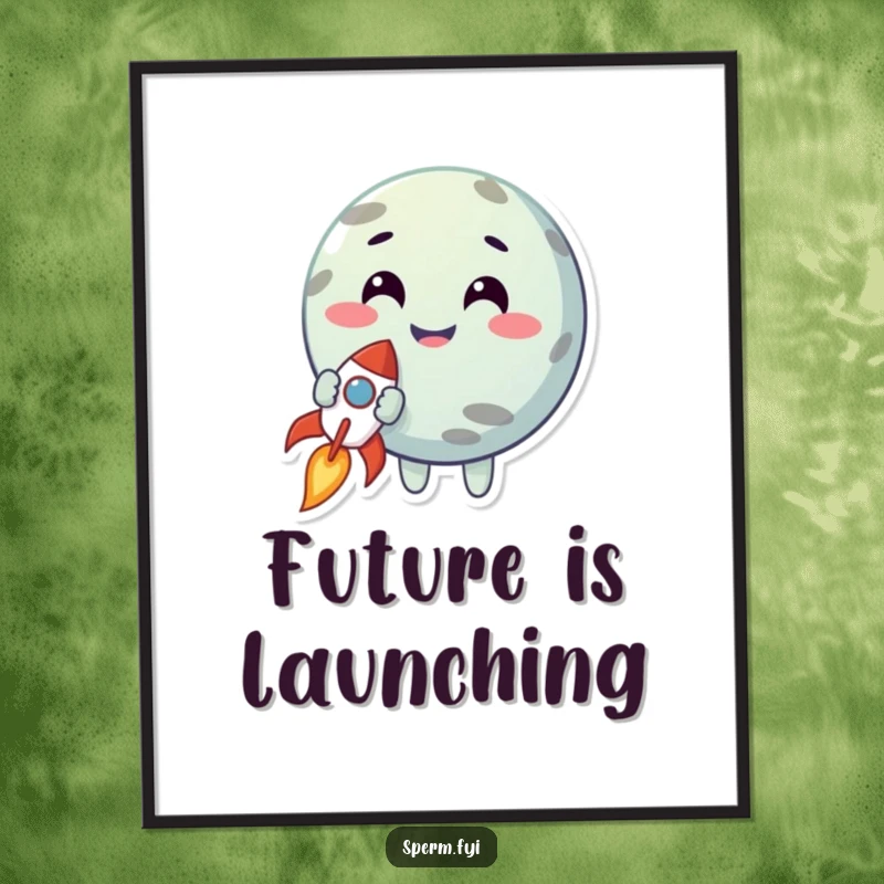 Funny digital art print of a smiling planet character holding a tiny rocket, offering instant inspiration and a sense of wonder.