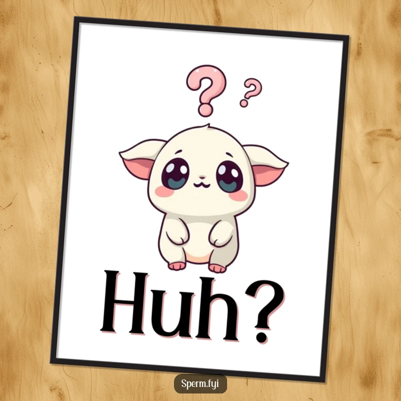 Funny Kawaii Creature Digital Art: A Kawaii creature with wide, surprised eyes stares at a question mark, capturing funny, curious wonder.