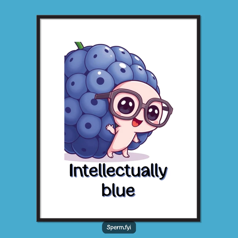 Funny Curious Sperm Art Print - Blueberry Peeker, Whimsical Decor Gift