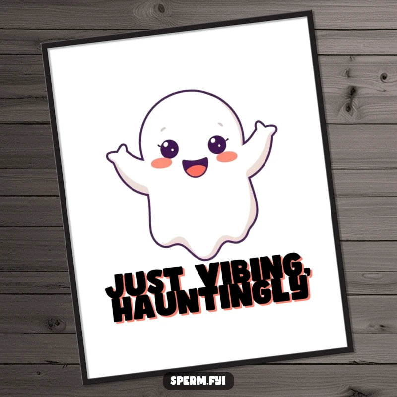 Funny Ghost Digital Art Print of a cheerful cartoon ghost doing a joyful wobble, ideal for instant humorous wall art.