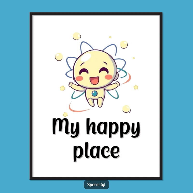 Funny Digital Art Print: Delighted Electron Orbiting, a Whimsical Science Humor Download Gift