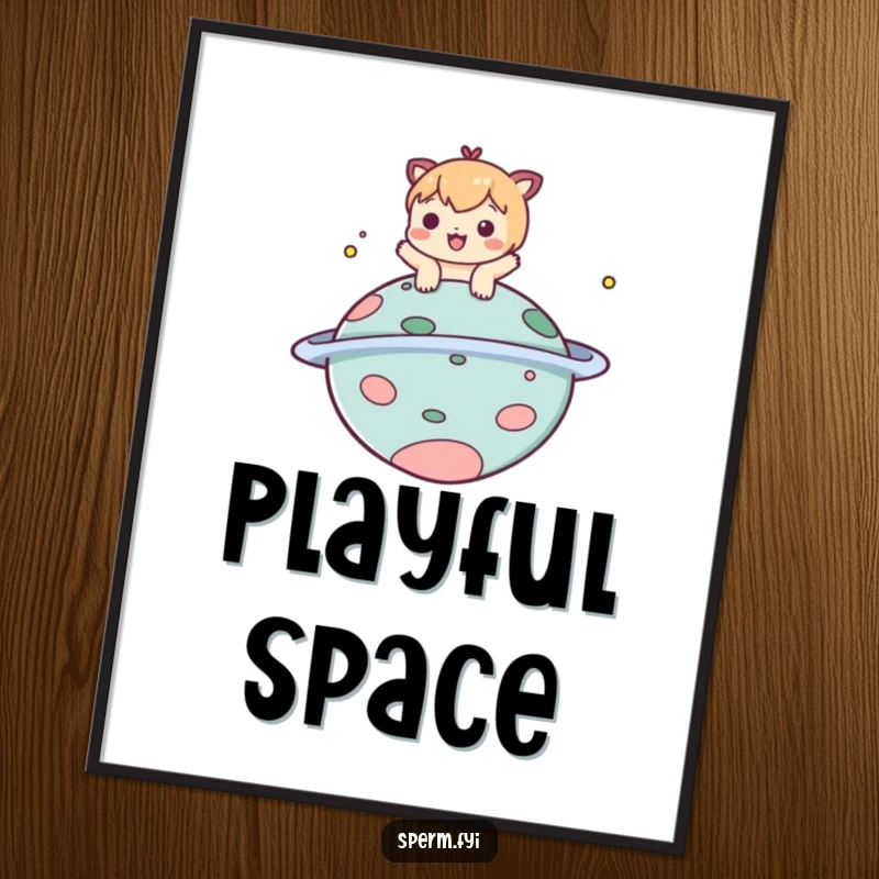 Funny digital art print of a playful character bopping a comical planet, celebrating fun and humor.