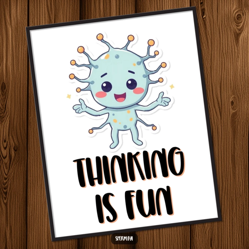 Funny digital art print of a happy neuron character sending signals, offering instant brain humor and a unique gift.