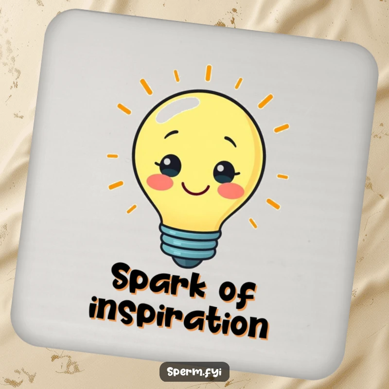 Funny drink coaster with a smiling lightbulb character, ideal for protecting tables and adding humor.