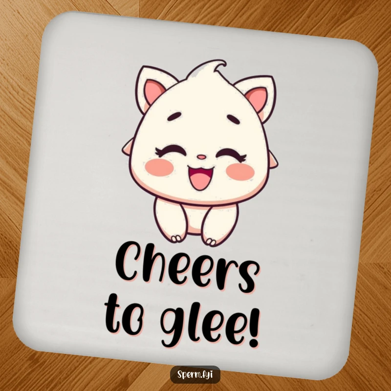 Funny Coaster: A character illustration with rosy cheeks and a wide, delighted smile, protecting your surfaces.