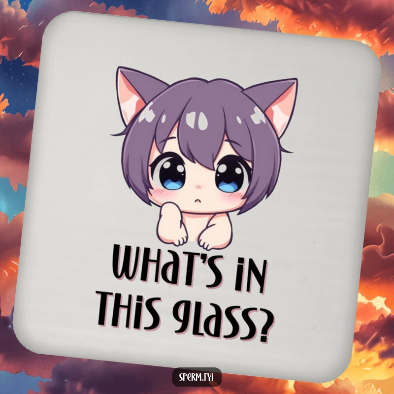 Funny curious character peering intently off-screen on drink coasters, adding intrigue to any surface.