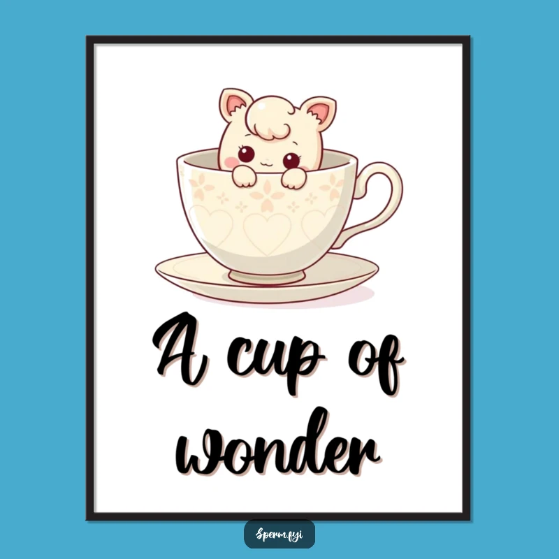Funny Curious Teacup Poster: Character's Peek-a-Boo Art for Walls