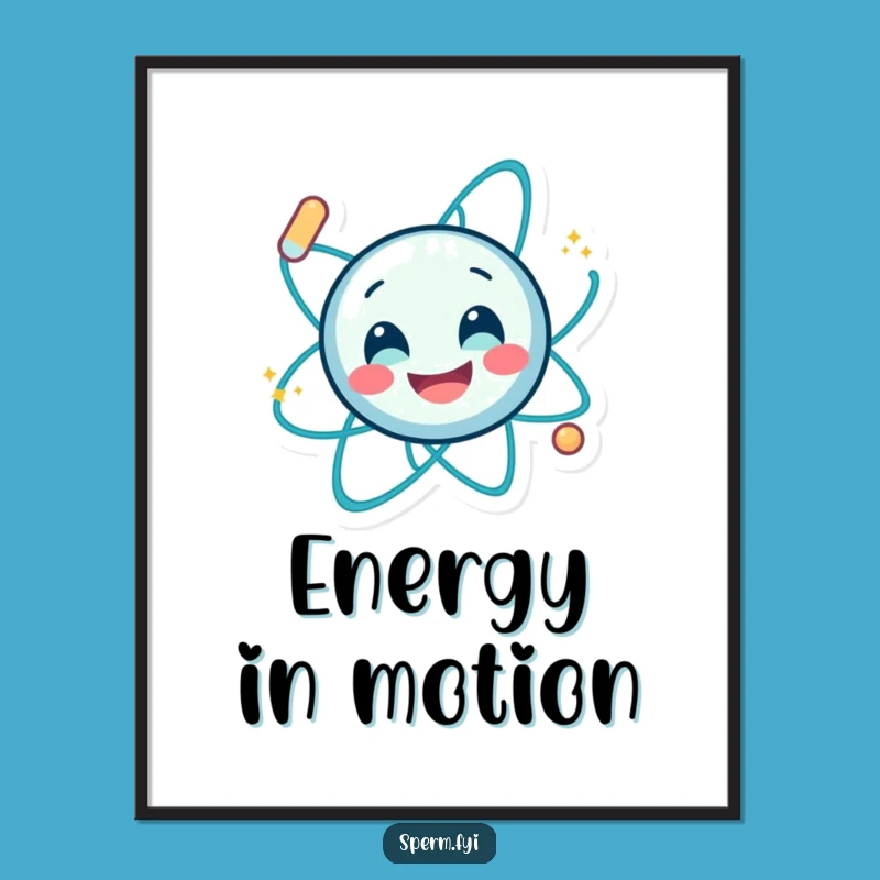 Funny Smiling Atom Spin Poster - Dynamic Wall Art for Science Lovers