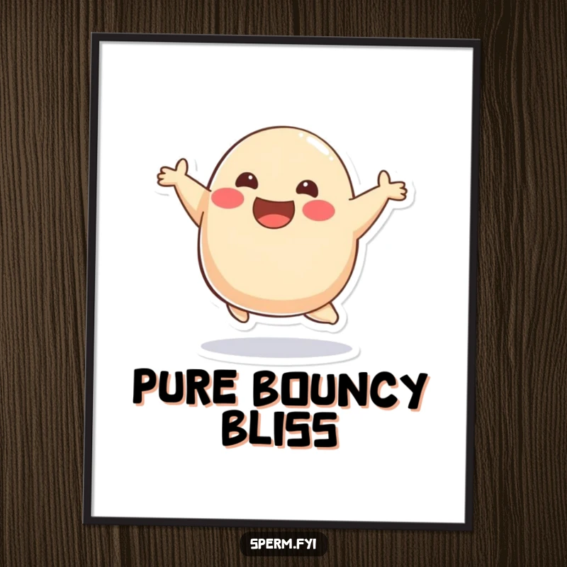 Funny poster of a smiling blob character in a joyful bounce, radiating happiness and positive energy.