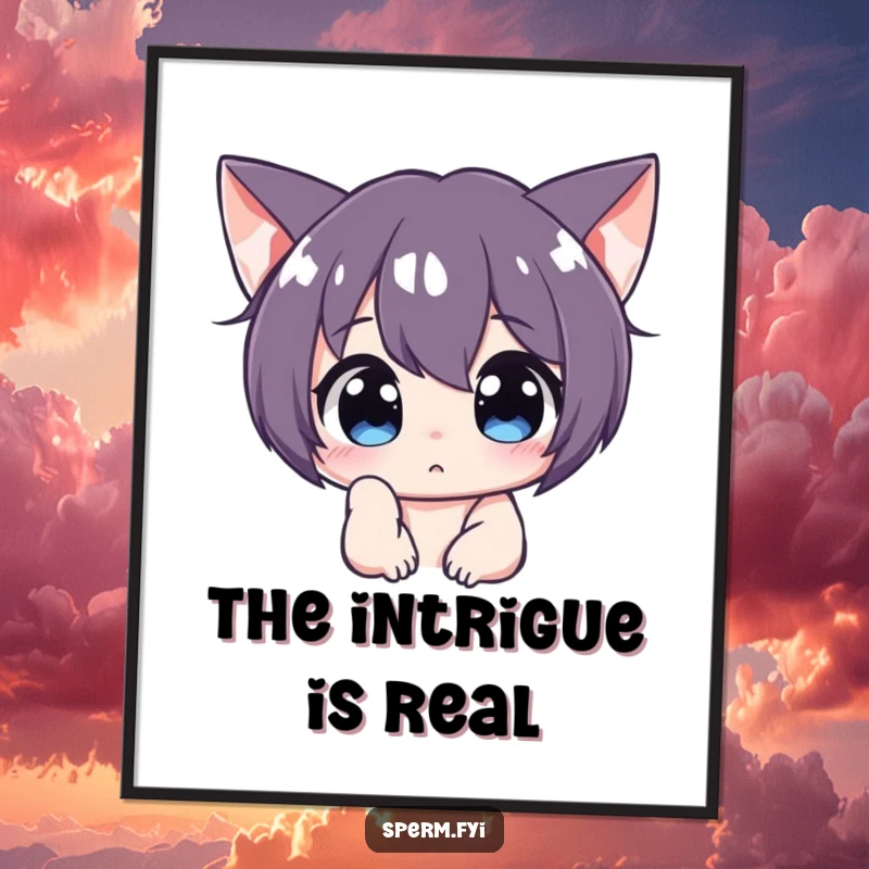 Funny poster of a curious character peering intently off-screen, inviting viewers to share in the mystery.