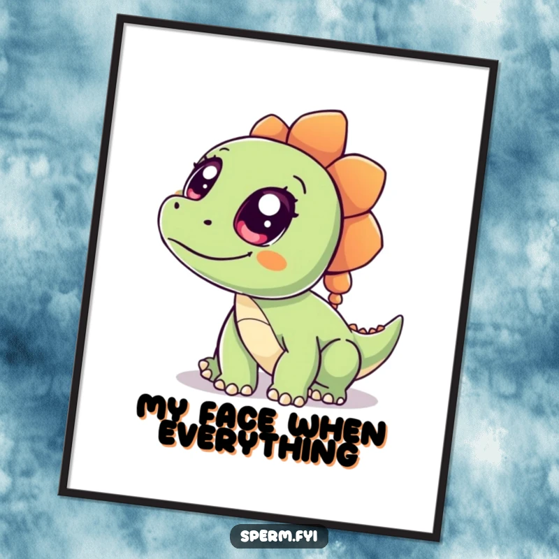 Funny Dinosaur Poster with a cute cartoon dinosaur showing wide-eyed curiosity, adding humor and charm to wall decor.