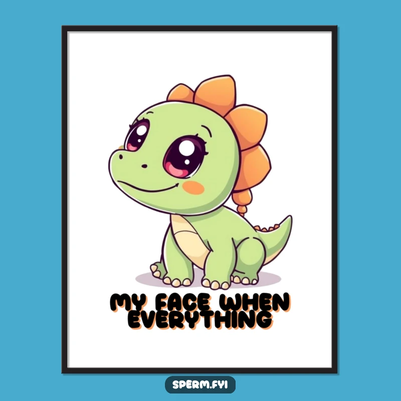 Funny Dinosaur Poster - Curious Wide Eyed Dino, Whimsical Humorous Wall Art Gift