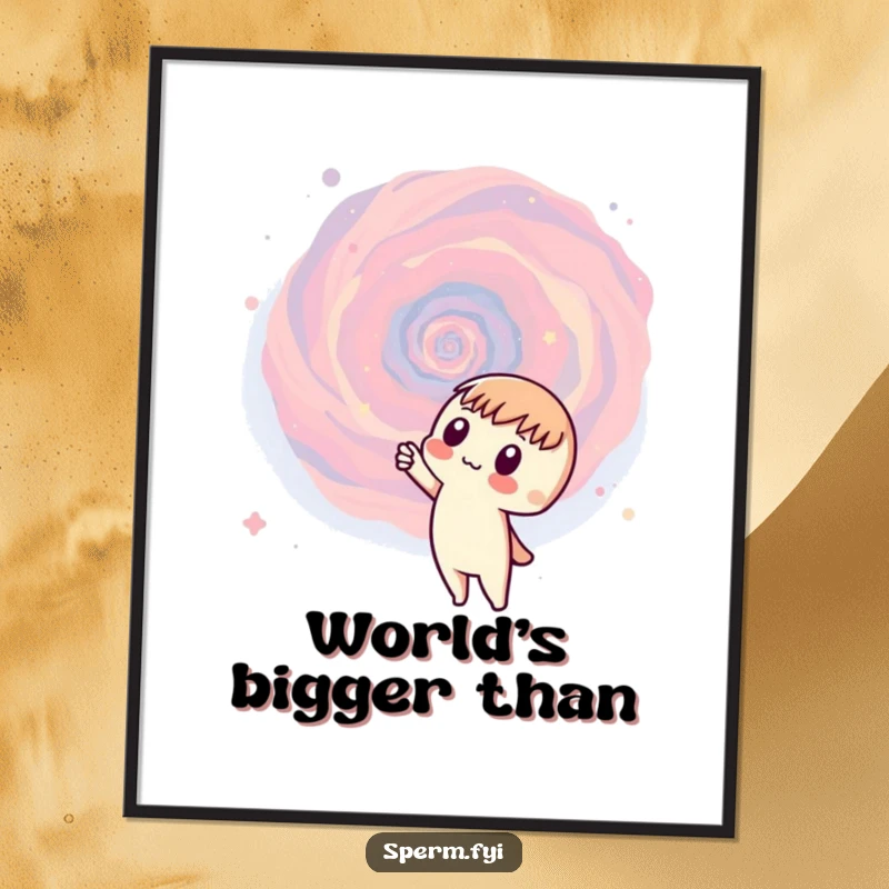 Funny poster of a curious character pointing at a detailed swirling galaxy, adding wonder and humor to walls.