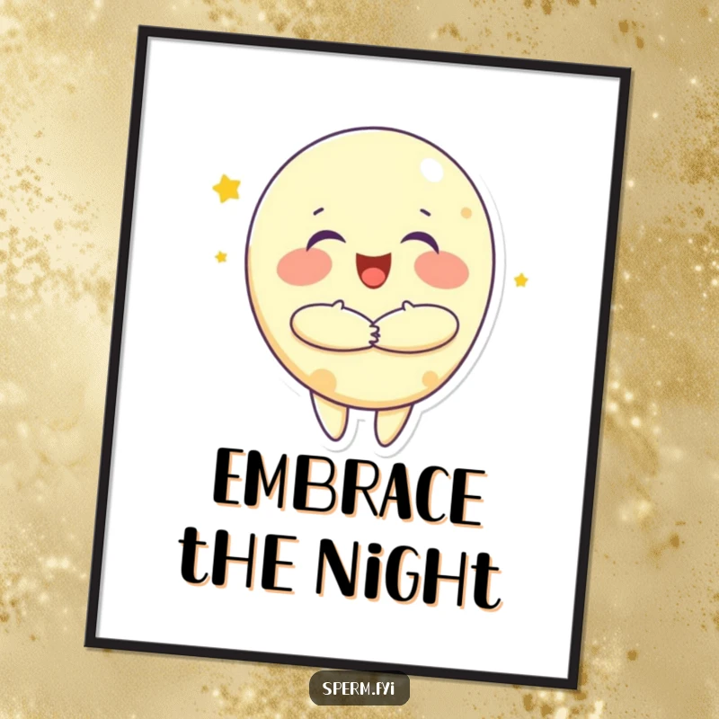 Funny poster featuring a happy moon character giving a large, affectionate hug, radiating warmth and joy on your wall.
