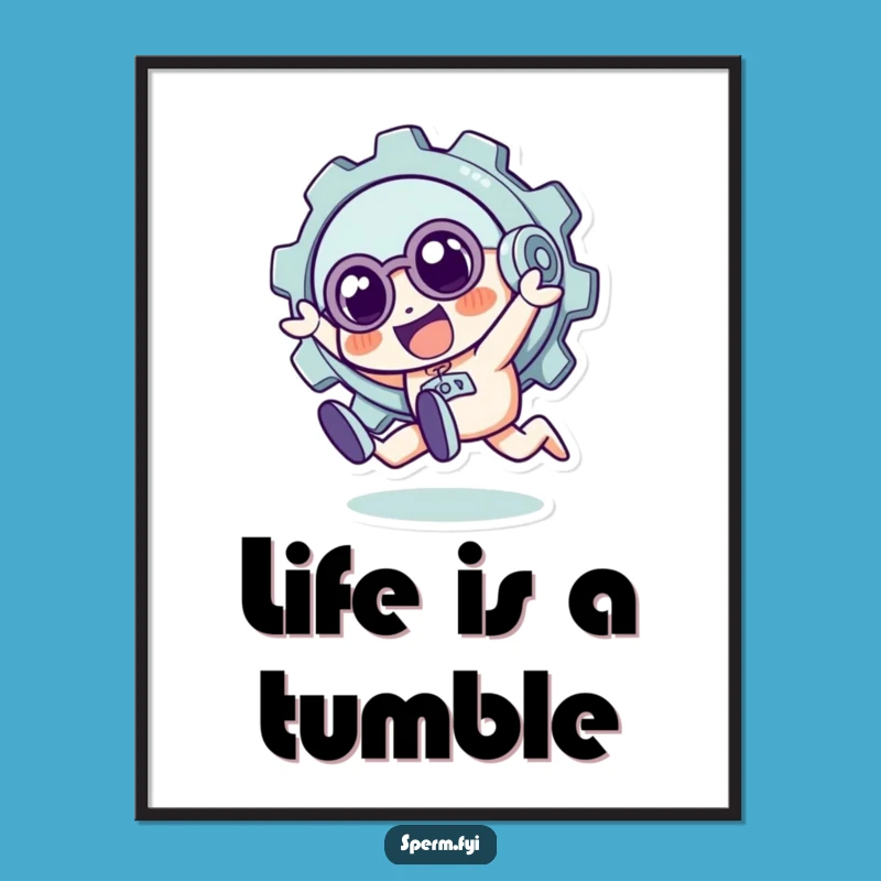 Funny Quirky Gear Tumble Poster - Dynamic Wall Art for Playful Spaces