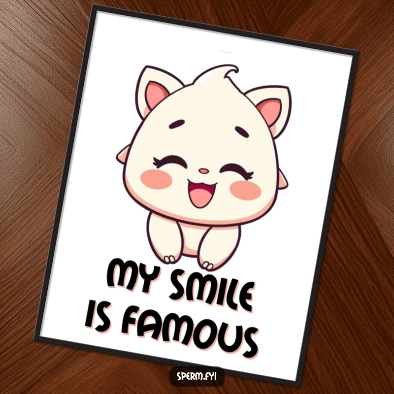 Funny Poster: A delightful character illustration with prominent rosy cheeks and an overwhelmingly happy smile.