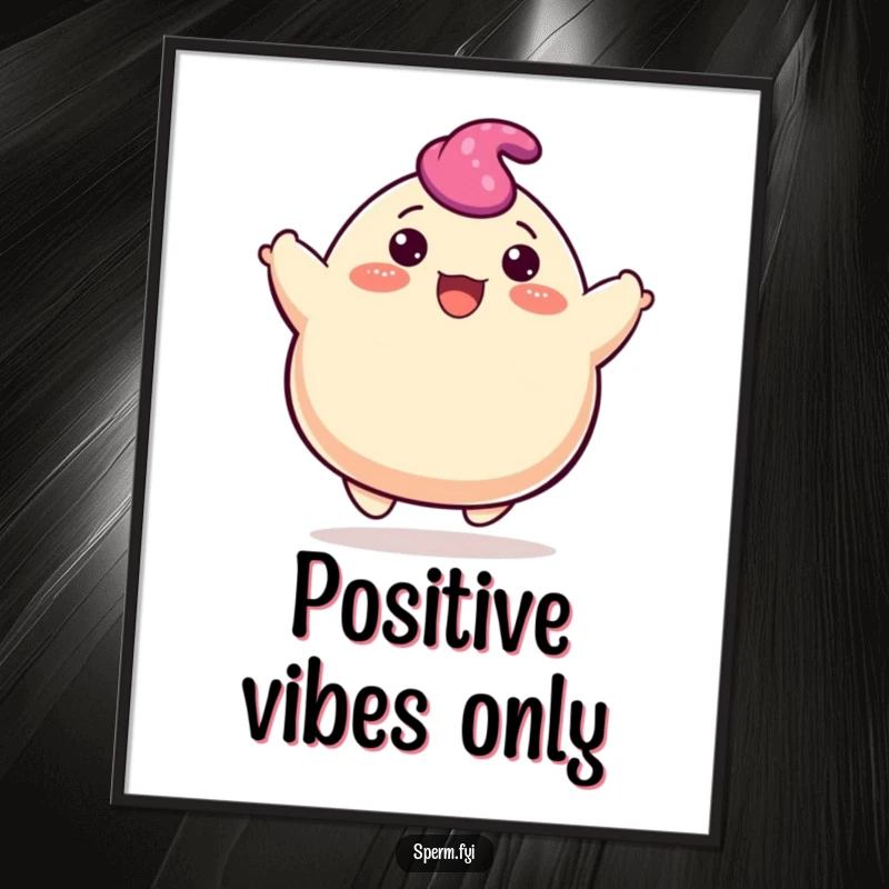 Funny blob poster of a happy character cheerfully bouncing upwards, bringing a dose of pure, unadulterated joy.